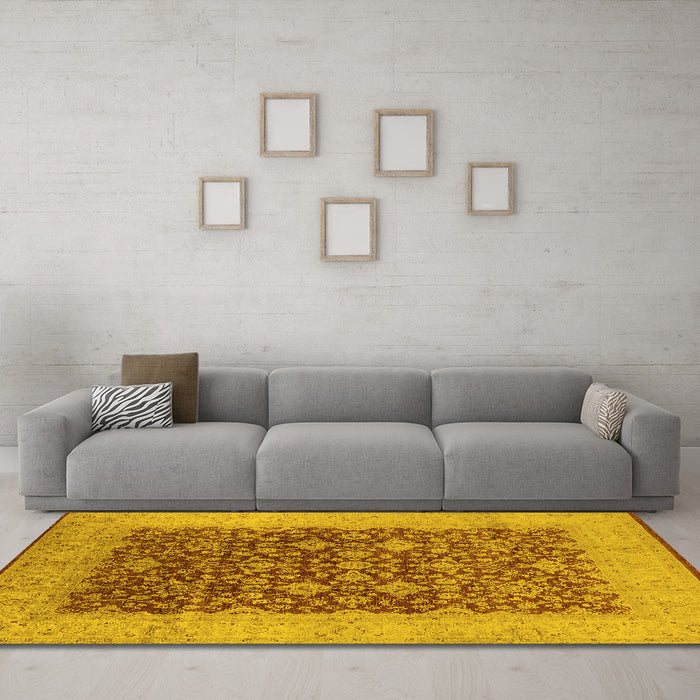 Machine Washable Oriental Yellow Industrial Rug in a Living Room, wshurb3086yw