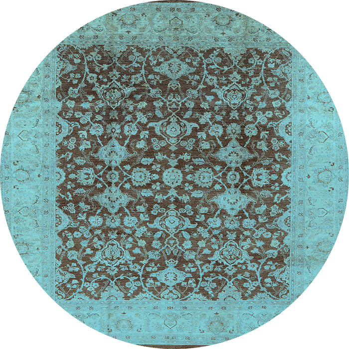 Round Machine Washable Oriental Light Blue Industrial Rug, wshurb3086lblu