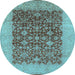 Round Machine Washable Oriental Light Blue Industrial Rug, wshurb3086lblu