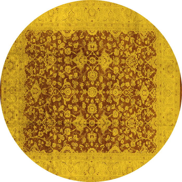 Round Machine Washable Oriental Yellow Industrial Rug, wshurb3086yw