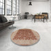 Round Mid-Century Modern Chestnut Red Oriental Rug in a Office, urb3086