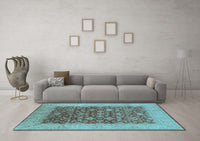 Machine Washable Oriental Light Blue Industrial Rug, wshurb3086lblu