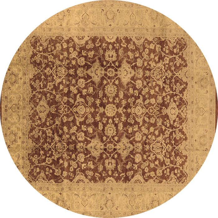 Round Machine Washable Oriental Brown Industrial Rug, wshurb3086brn