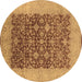 Round Machine Washable Oriental Brown Industrial Rug, wshurb3086brn