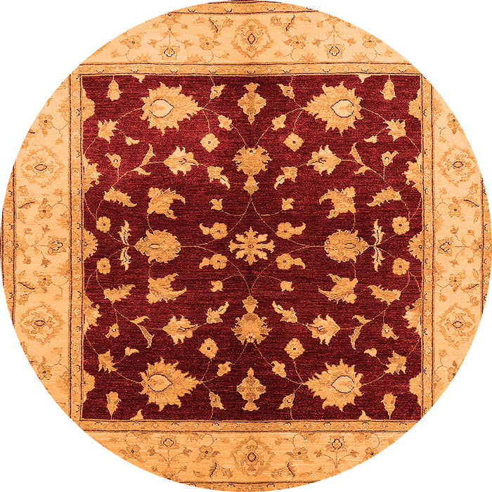 Round Machine Washable Oriental Orange Industrial Area Rugs, wshurb3087org