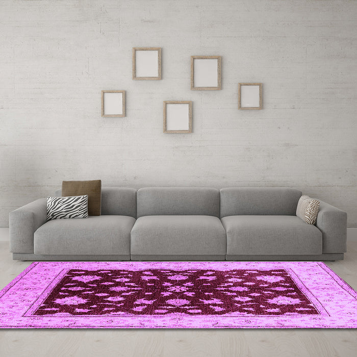 Machine Washable Oriental Purple Industrial Area Rugs in a Living Room, wshurb3087pur