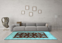 Machine Washable Oriental Light Blue Industrial Rug, wshurb3087lblu