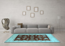 Machine Washable Oriental Light Blue Industrial Rug in a Living Room, wshurb3087lblu