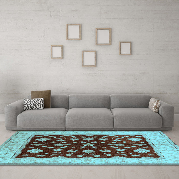 Machine Washable Oriental Light Blue Industrial Rug in a Living Room, wshurb3087lblu