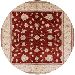 Round Mid-Century Modern Red Oriental Rug, urb3087