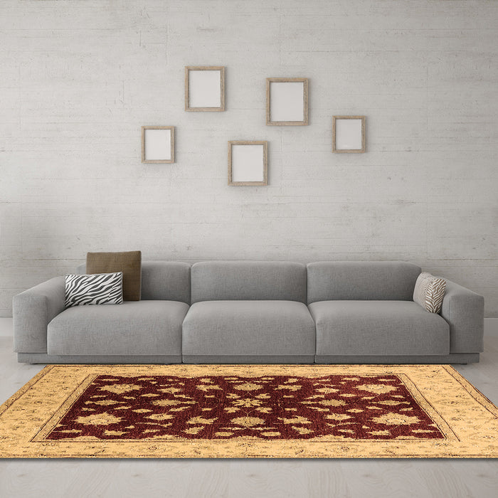 Machine Washable Oriental Brown Industrial Rug in a Living Room,, wshurb3087brn