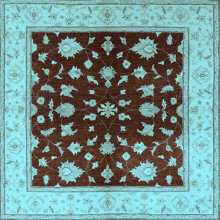 Square Machine Washable Oriental Light Blue Industrial Rug, wshurb3087lblu