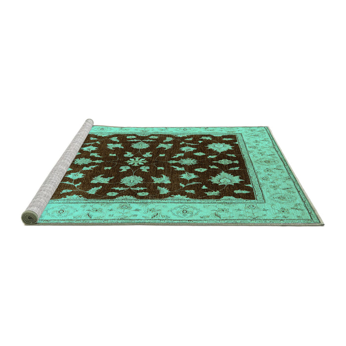 Sideview of Machine Washable Oriental Turquoise Industrial Area Rugs, wshurb3087turq