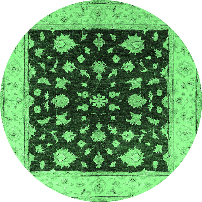 Round Machine Washable Oriental Emerald Green Industrial Area Rugs, wshurb3087emgrn