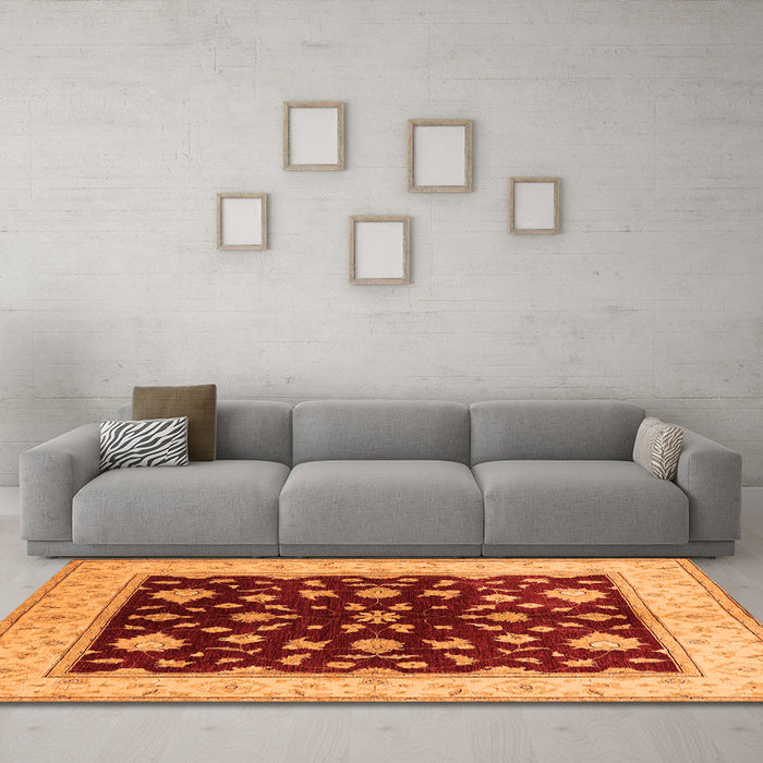 Machine Washable Oriental Orange Industrial Area Rugs in a Living Room, wshurb3087org