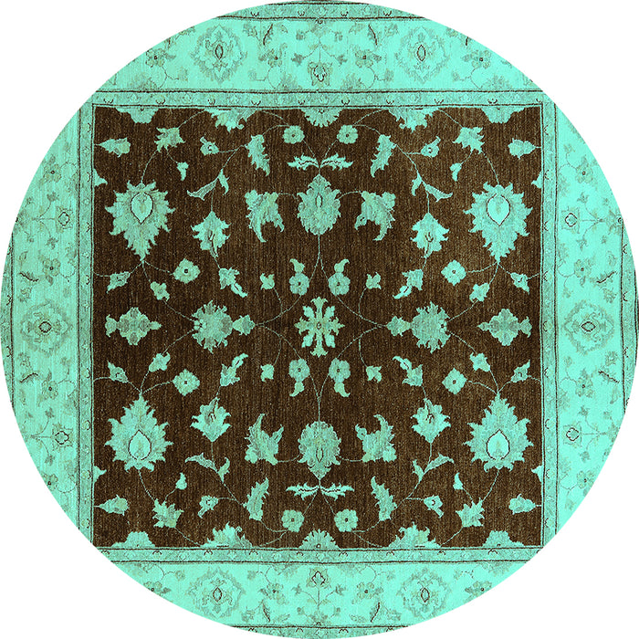 Round Machine Washable Oriental Turquoise Industrial Area Rugs, wshurb3087turq
