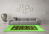 Machine Washable Oriental Green Industrial Rug, wshurb3087grn