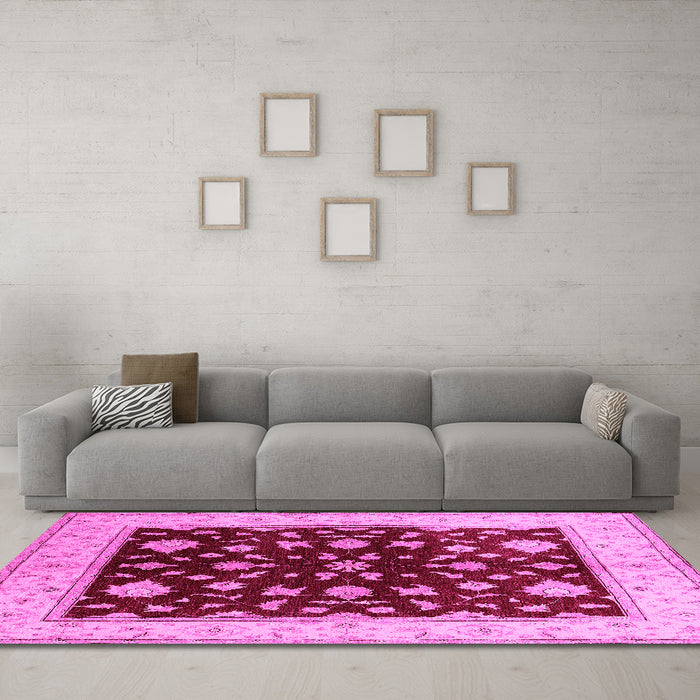 Machine Washable Oriental Pink Industrial Rug in a Living Room, wshurb3087pnk