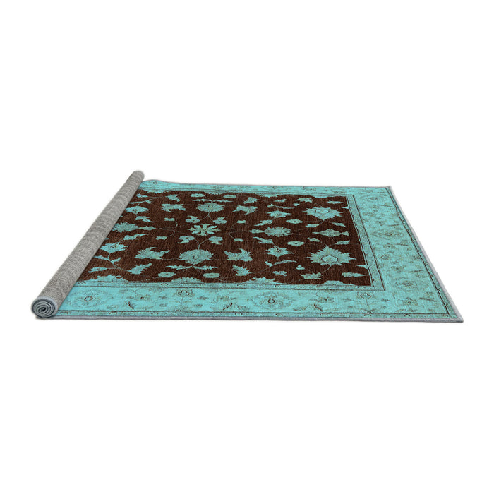 Sideview of Machine Washable Oriental Light Blue Industrial Rug, wshurb3087lblu