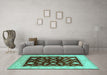 Machine Washable Oriental Turquoise Industrial Area Rugs in a Living Room,, wshurb3087turq