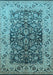 Machine Washable Oriental Light Blue Industrial Rug, wshurb3088lblu