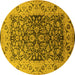 Round Machine Washable Oriental Yellow Industrial Rug, wshurb3088yw