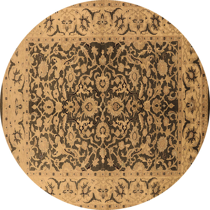 Round Machine Washable Oriental Brown Industrial Rug, wshurb3088brn
