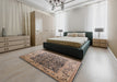 Mid-Century Modern Coffee Brown Oriental Rug in a Bedroom, urb3088