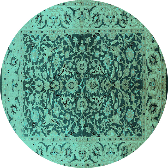 Round Machine Washable Oriental Turquoise Industrial Area Rugs, wshurb3088turq