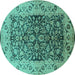 Round Machine Washable Oriental Turquoise Industrial Area Rugs, wshurb3088turq