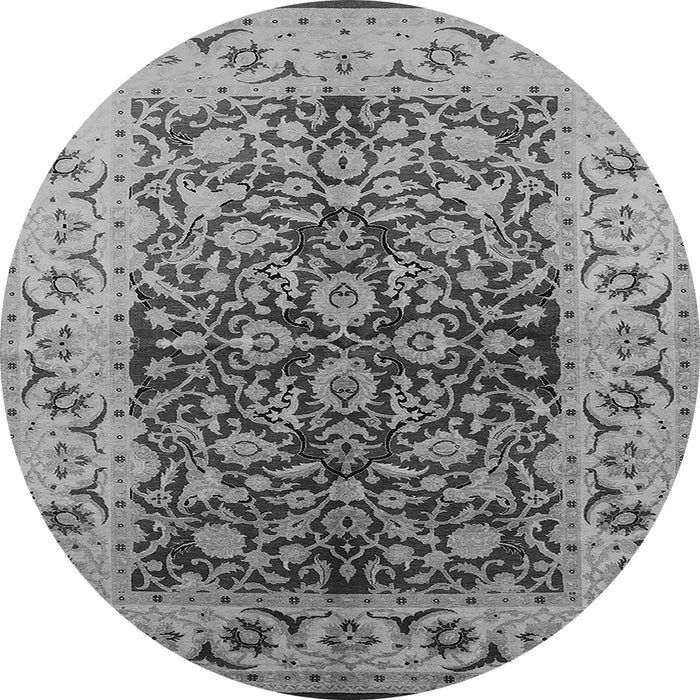 Round Machine Washable Oriental Gray Industrial Rug, wshurb3088gry