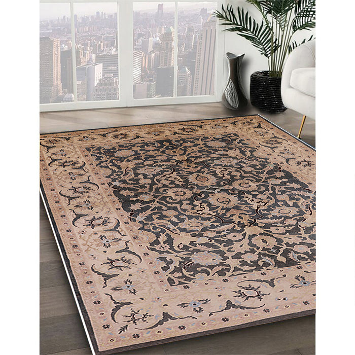 Mid-Century Modern Coffee Brown Oriental Rug in Family Room, urb3088