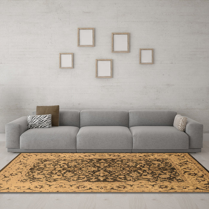 Machine Washable Oriental Brown Industrial Rug in a Living Room,, wshurb3088brn