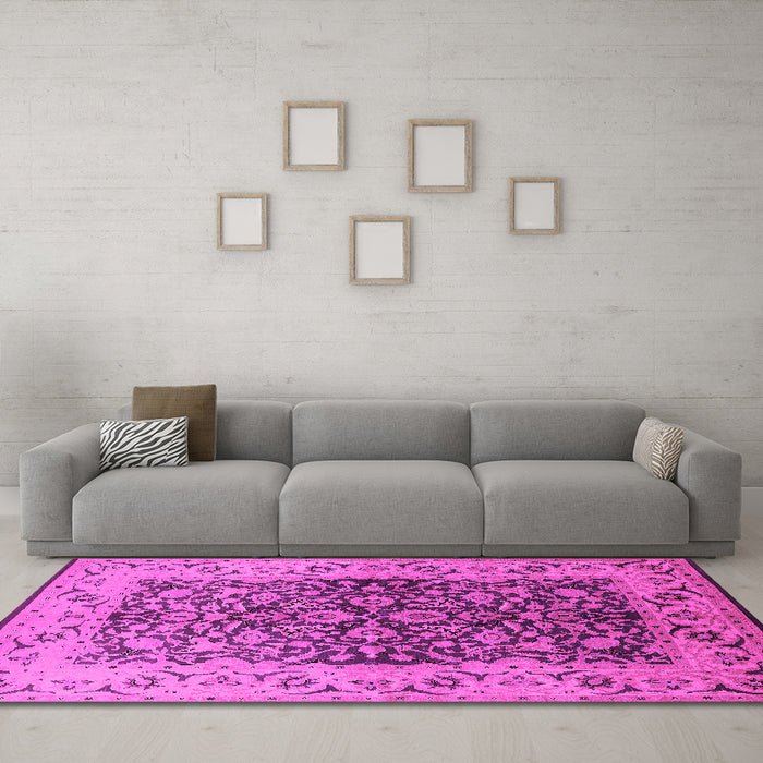 Machine Washable Oriental Pink Industrial Rug in a Living Room, wshurb3088pnk