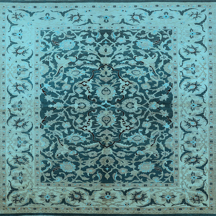 Square Machine Washable Oriental Light Blue Industrial Rug, wshurb3088lblu