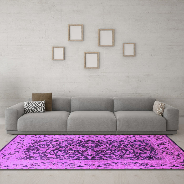 Machine Washable Oriental Purple Industrial Area Rugs in a Living Room, wshurb3088pur