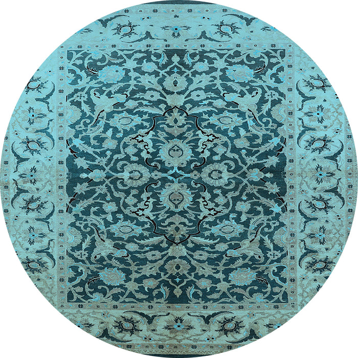 Round Machine Washable Oriental Light Blue Industrial Rug, wshurb3088lblu