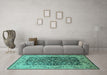 Machine Washable Oriental Turquoise Industrial Area Rugs in a Living Room,, wshurb3088turq