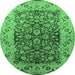 Round Oriental Emerald Green Industrial Rug, urb3088emgrn