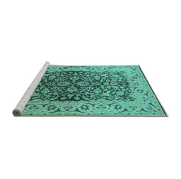 Sideview of Machine Washable Oriental Turquoise Industrial Area Rugs, wshurb3088turq