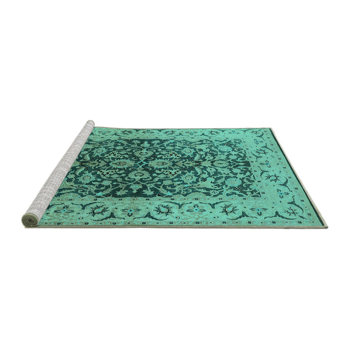 Sideview of Machine Washable Oriental Turquoise Industrial Area Rugs, wshurb3088turq