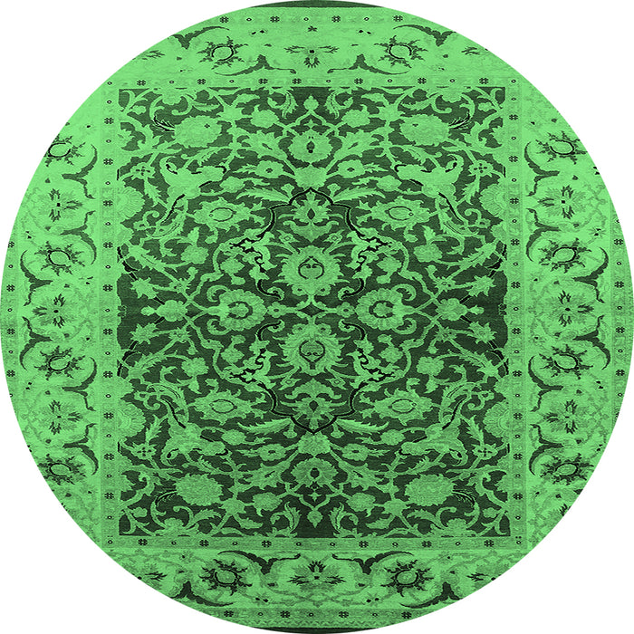 Round Machine Washable Oriental Emerald Green Industrial Area Rugs, wshurb3088emgrn