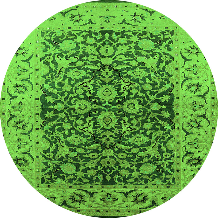 Round Machine Washable Oriental Green Industrial Area Rugs, wshurb3088grn