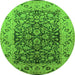 Round Machine Washable Oriental Green Industrial Area Rugs, wshurb3088grn