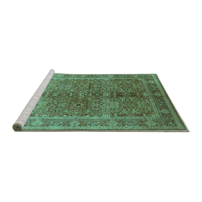 Sideview of Machine Washable Oriental Turquoise Industrial Area Rugs, wshurb3089turq