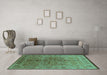 Machine Washable Oriental Turquoise Industrial Area Rugs in a Living Room,, wshurb3089turq