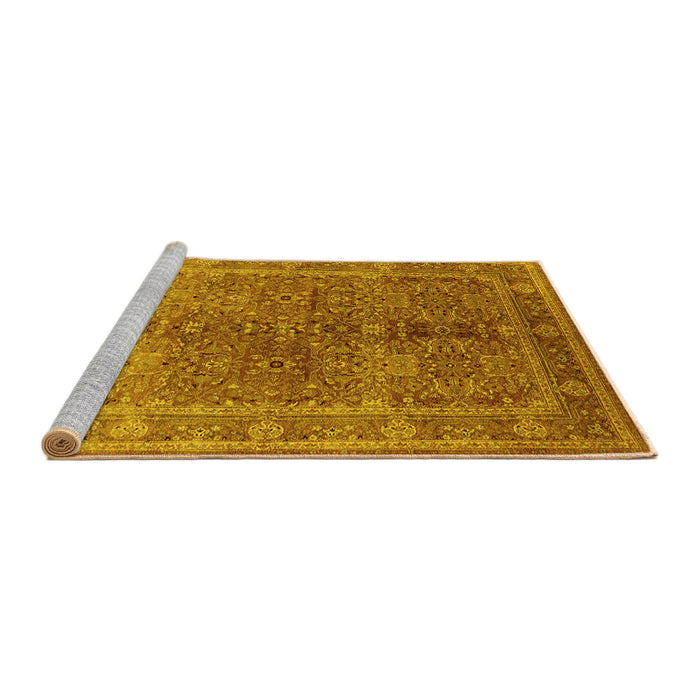 Sideview of Machine Washable Oriental Yellow Industrial Rug, wshurb3089yw