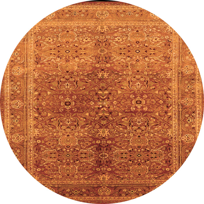 Round Machine Washable Oriental Orange Industrial Area Rugs, wshurb3089org