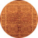 Round Machine Washable Oriental Orange Industrial Area Rugs, wshurb3089org