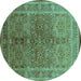 Round Oriental Turquoise Industrial Rug, urb3089turq